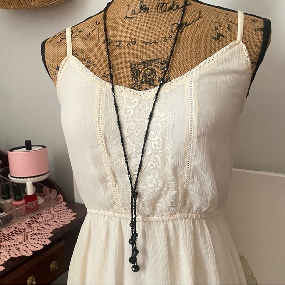 Jewelry - Black Crystal Beaded Vintage Long Necklace